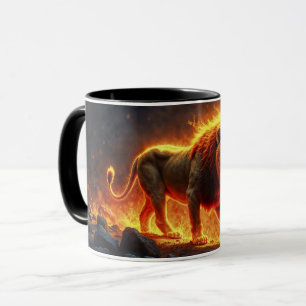 Löwe brennender Vulkanfeuer-Fantasiekunst Tasse
