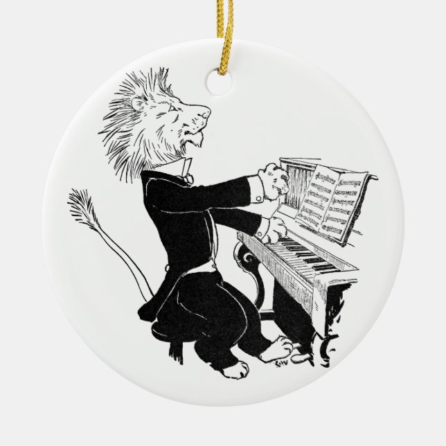 Löwe, der Zeichnen Klavier-antikes Louis-Wain Keramik Ornament (Vorne)