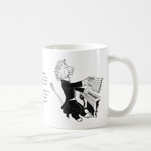 Löwe, der Zeichnen Klavier-antikes Louis-Wain Tasse (Rechts)