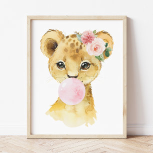 Löwe, Dschungel Safari, Rosa Bubble Gum, Mädchen-K Poster