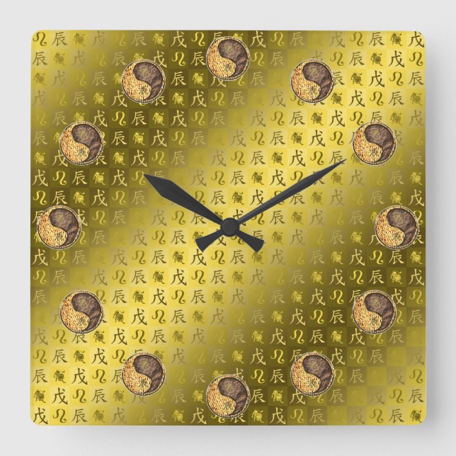 Löwe & Erddrache Quadratische Wanduhr (Vorderseite)