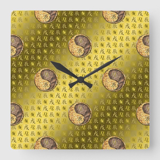 Löwe & Erddrache Quadratische Wanduhr (Vorderseite)