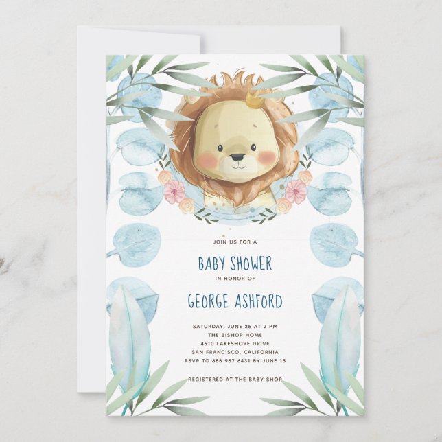 Löwe Es ist eine Boy Baby Shower Einladung (Vorderseite)
