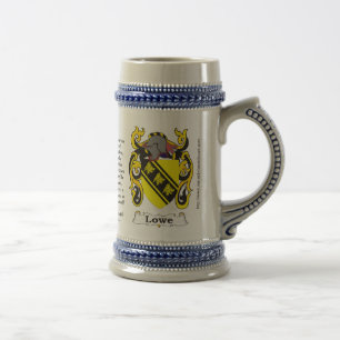 Lowe Familien-Wappen auf einem Stein Bierglas