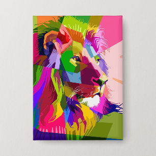 Löwe Farbige Prismatische Pop-Art-Gestaltung-62501 Button