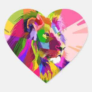 Löwe Farbige Prismatische Pop-Art-Gestaltung-62501 Herz-Aufkleber