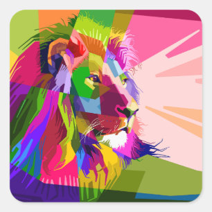 Löwe Farbige Prismatische Pop-Art-Gestaltung-62501 Quadratischer Aufkleber