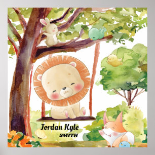 Löwe, Fox, Sonne und Vögel Blush Poster