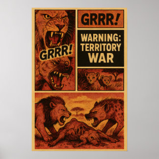 Löwe gegen Hyäne – Revierkampf Comic Panel Poster