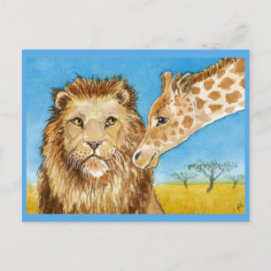 Löwe, Giraffe, afrikanische Tiere Postkarte