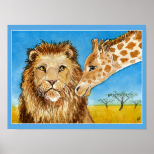 Löwe, Giraffe, afrikanisches Tierplakat Poster