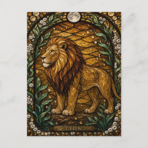 Löwe Golden Savanna Illumina Buntglas Postkarte