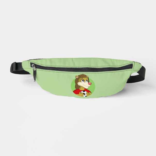 Löwe hält Fußball-Cartoon  Bauchtasche (Vorderseite)