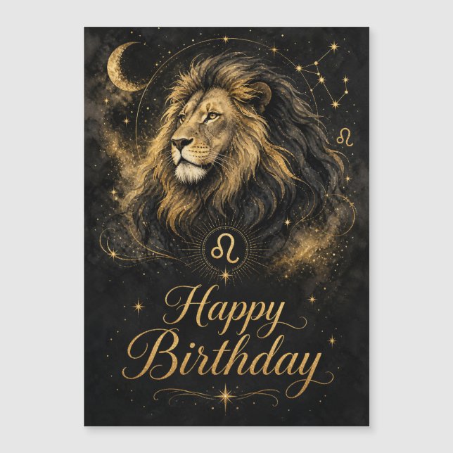 Löwe Happy Birthday Sternzeichen Design Magnetkarte (Vorderseite)