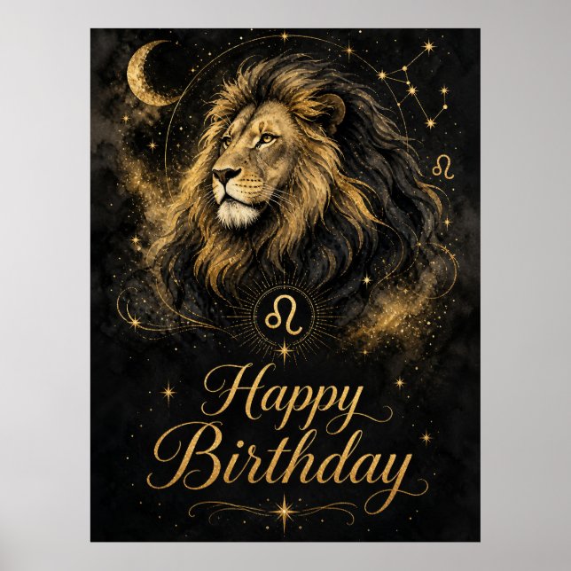 Löwe Happy Birthday Sternzeichen Design Poster (Vorne)