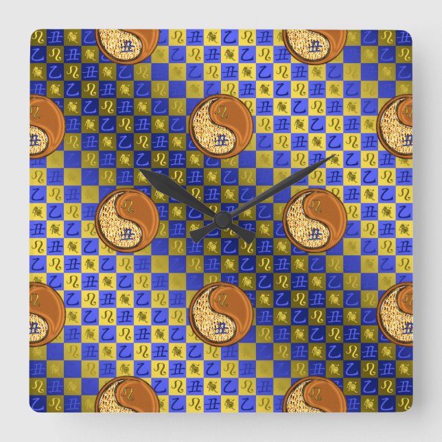 Löwe & Holz Ochse Quadratische Wanduhr (Vorderseite)