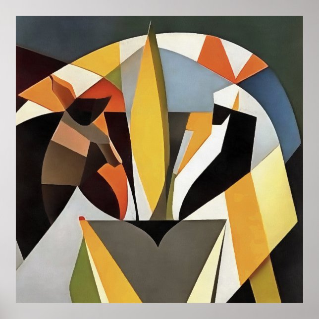 Löwe im geometrischen Abstrakten Kunststil Poster (Vorne)