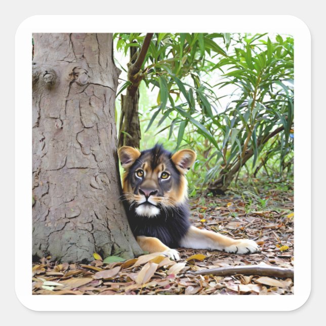 Löwe im Schatten-Aufkleber Quadratischer Aufkleber (Vorderseite)