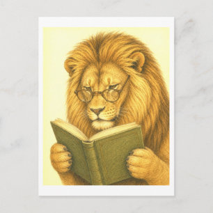 Löwe im Vintage-Stil beim Lesen Postkarte