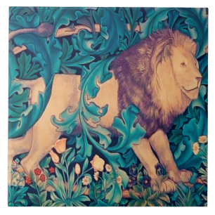 Löwe im Wald, Keramikfliese von William Morris