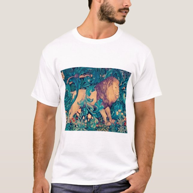 Löwe im Wald, William Morris T-Shirt (Vorderseite)