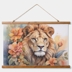 Löwe in Bloom Fine Serene Wild Animal Wandteppich Mit Holzrahmen