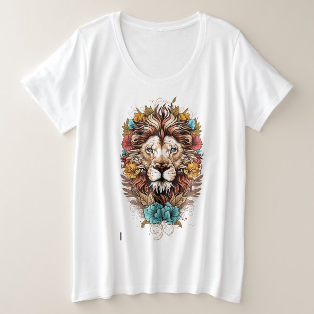 Löwe in Blume Große Größe T-Shirt (Design vorne)