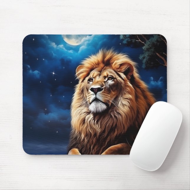 Löwe in der Mondlichtnacht Mousepad (Mit Mouse)