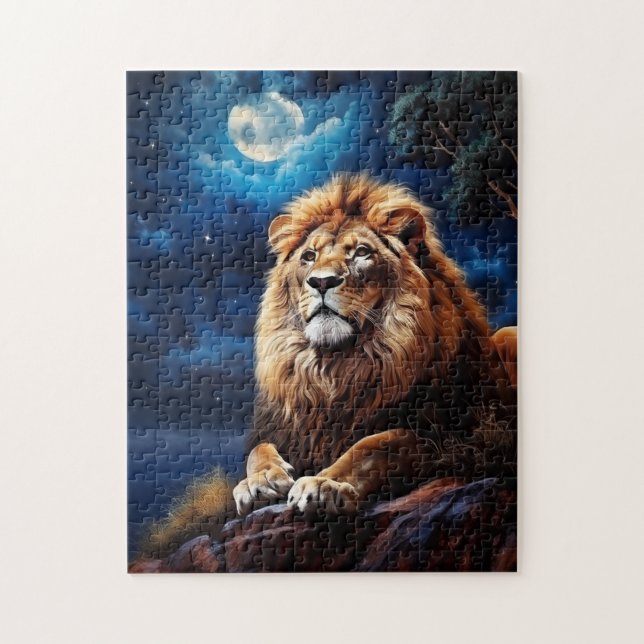 Löwe in der Mondlichtnacht Puzzle (Vertikal)