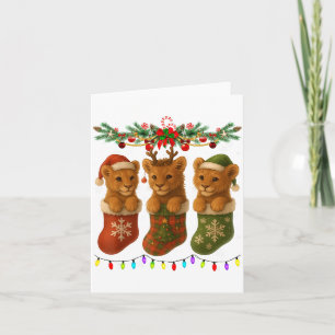 Löwe in Weihnachts-Socken leuchtet Löwe Xmas  Karte