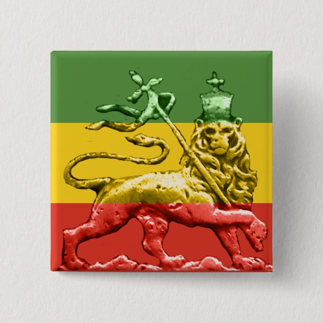 Löwe Judah Rasta Reggae-Farben Button (Vorderseite)