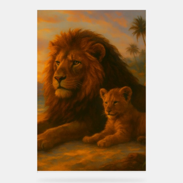 Löwe & Junges — Sonnenuntergangs-Band | Orrin Stud Acrylschild (Vorderseite)