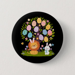 Löwe Kaninchen Ostern Süß Baum Jagd Eier Button