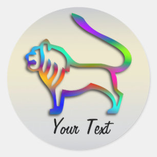 Löwe-Löwe-Tierkreis-Stern-Zeichen-Regenbogen-Far Runder Aufkleber