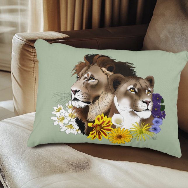 Löwe Löwin Floral Grün  Dekokissen (Von Creator hochgeladen)