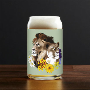 Löwe Löwin Floral Grün Dosenglas