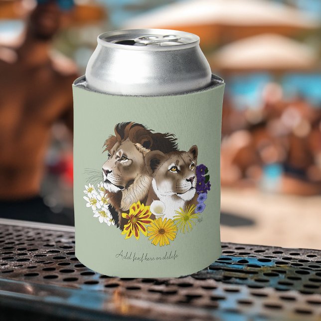 Löwe Löwin Floral Grün  Dosenkühler (Von Creator hochgeladen)