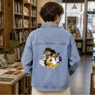 Löwe Löwin Floral Grün Jeansjacke