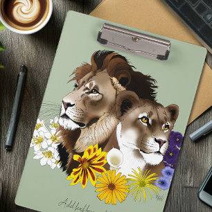 Löwe Löwin Floral Grün Klemmbrett