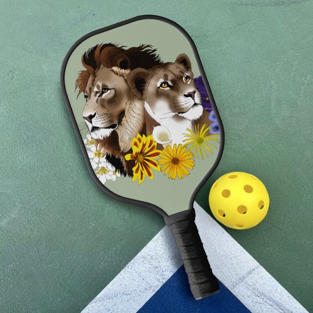 Löwe Löwin Floral Grün  Pickleball Schläger (Von Creator hochgeladen)