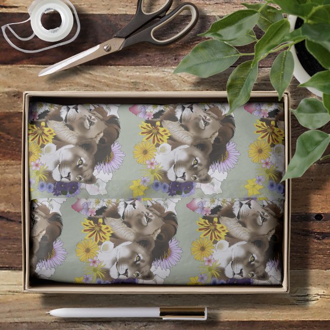 Löwe Löwin Floral Grün  Seidenpapier (Von Creator hochgeladen)