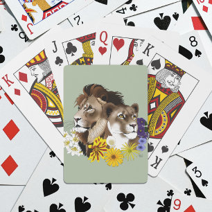 Löwe Löwin Floral Grün  Spielkarten
