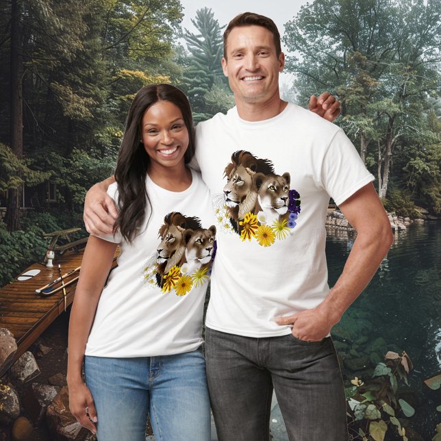 Löwe Löwin Floral Grün  T-Shirt (Von Creator hochgeladen)