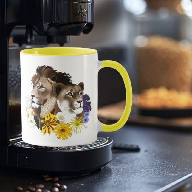 Löwe Löwin Floral Grün  Tasse (Von Creator hochgeladen)