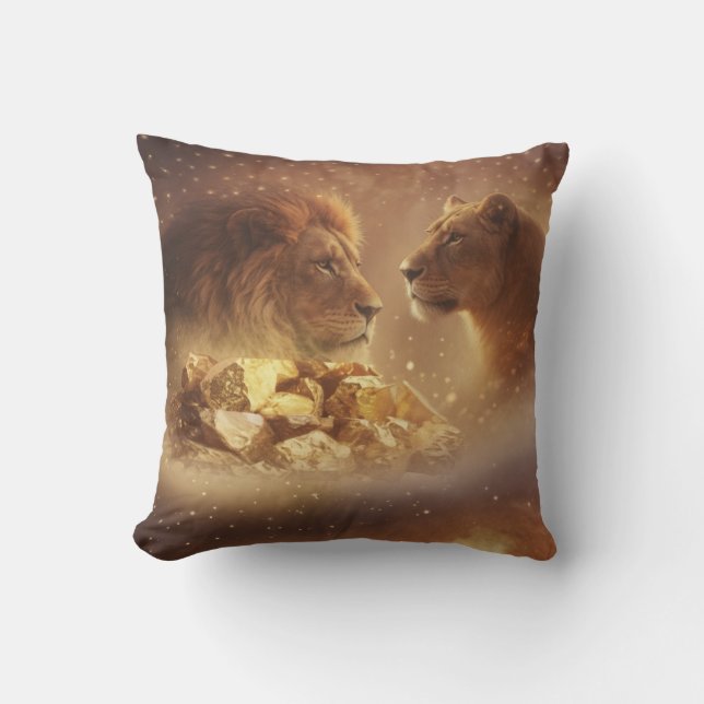 Löwe & Löwin Gold Glow — Kissen (Vorderseite)