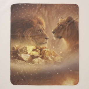 Löwe & Löwin Gold Glow —Sherpa-Decke Sherpadecke