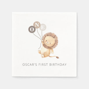 Löwe mit 3 braunen Balloons Serviette