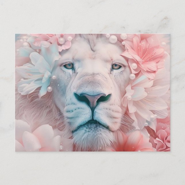 Löwe mit Blume Postkarte (Vorderseite)