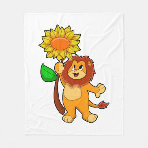 Löwe mit Blume Sonnenblume Fleecedecke