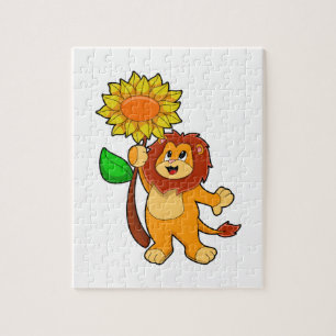 Löwe mit Blume Sonnenblume Puzzle